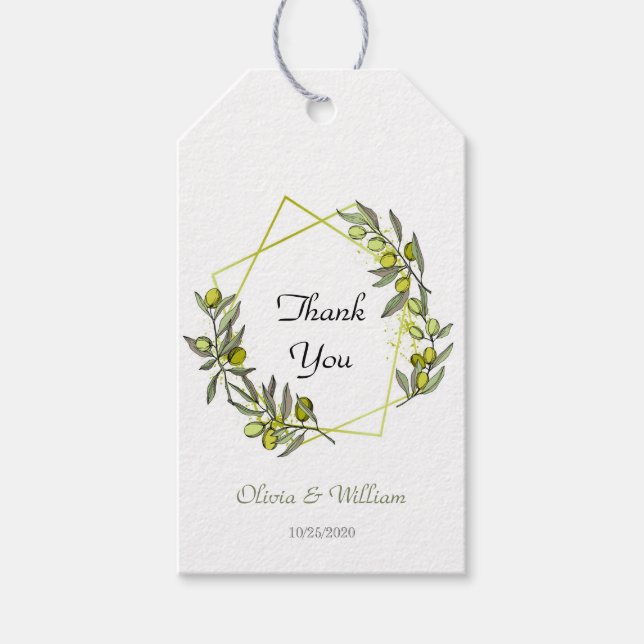 Greenery Olive Wedding Favour Tags (Front)