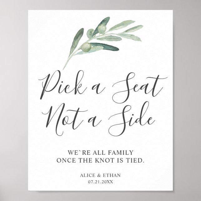Greenery Olive Wedding Seating Poster (Front)