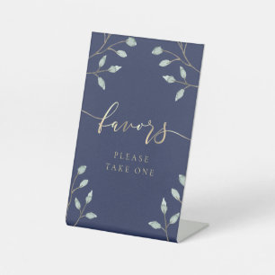 greenery on blue favours pedestal sign