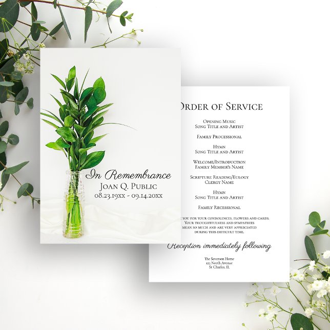 Greenery on White Funeral Memorial Service Programme (Creator Uploaded)