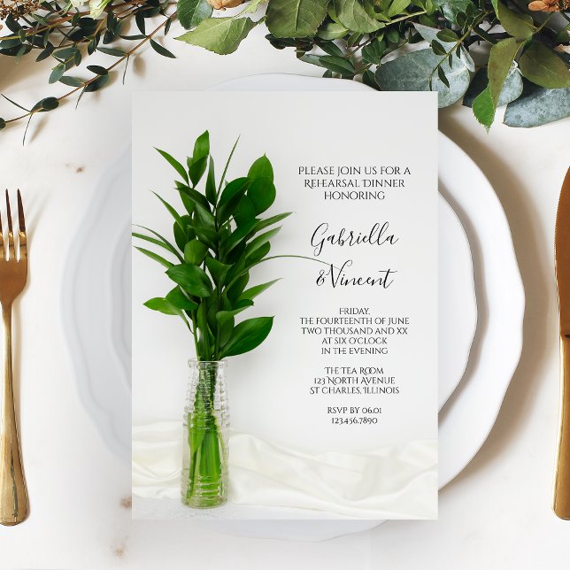 Greenery on White Wedding Rehearsal Dinner Invitation (Creator Uploaded)