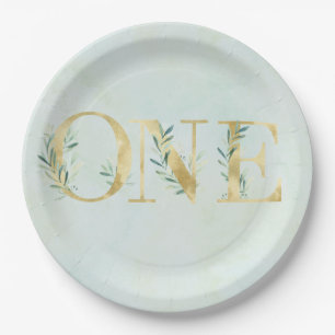 Greenery ONE first birthday party plates! Paper Plate