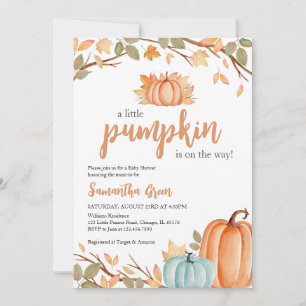 Greenery Orange Pumpkin Baby Shower Invitation