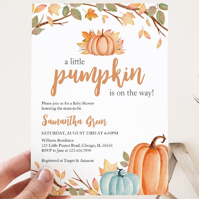 Greenery Orange Pumpkin Baby Shower Invitation (Creator Uploaded)
