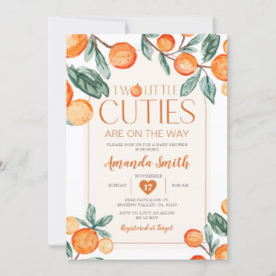 Greenery Orange Two little cutie are on the way Invitation