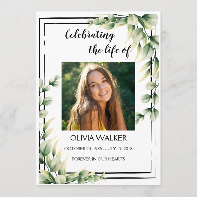 Greenery Order of Service Life Celebration Program Programme (Front)