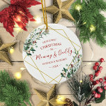 Greenery Our First Christmas as Mommy and Daddy Ceramic Tree Decoration<br><div class="desc">Red Floral Our First Christmas as Mommy and Daddy Ceramic Ornament</div>