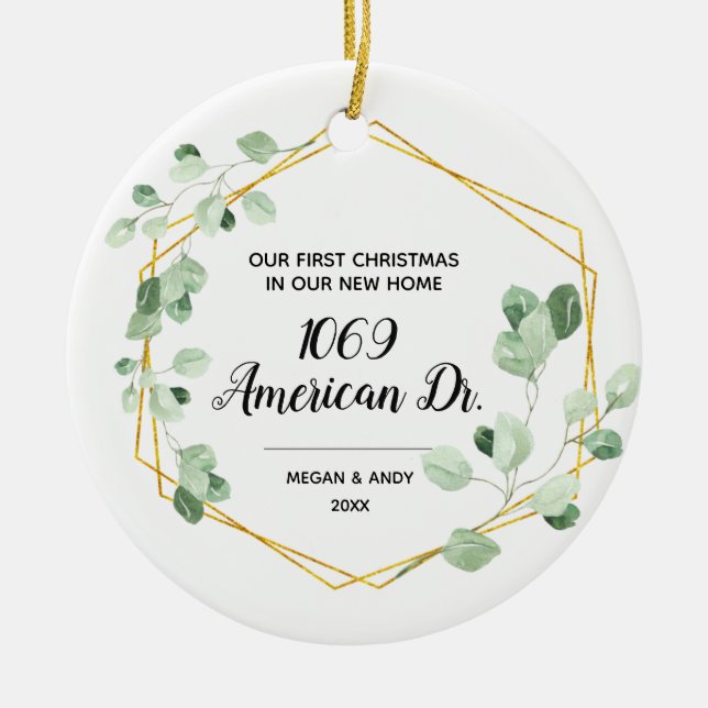 Greenery Our First Christmas in our new home Ceramic Tree Decoration (Front)