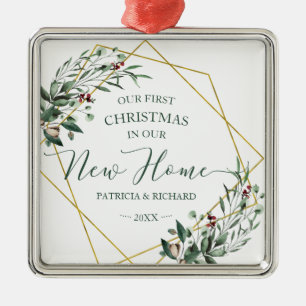 Greenery Our First Christmas In Our New Home Metal Tree Decoration