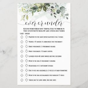 Greenery Over or Under Baby Shower Game card