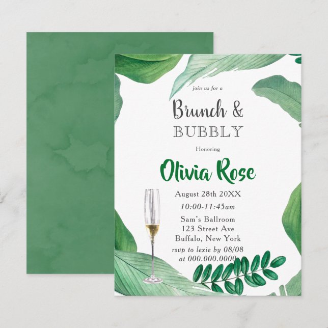 Greenery Paint Leaves Brunch & Bubbly Invitation (Front/Back)