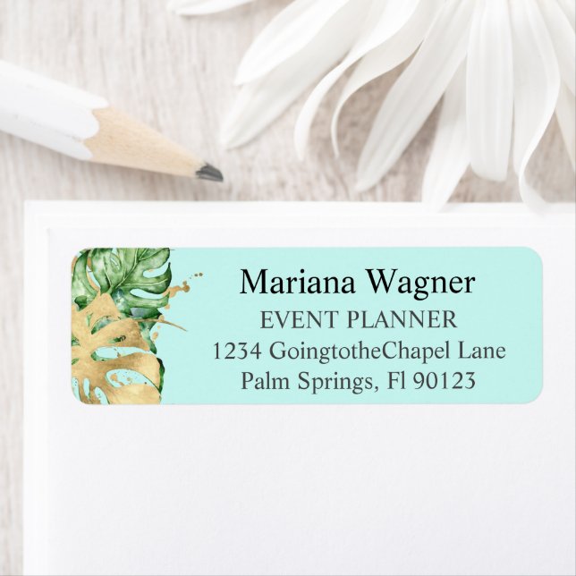 Greenery Palm Leaves Gold on Teal Business (Insitu)