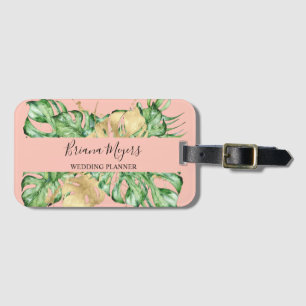 Greenery Palm Leaves Gold Tropic Peach Luggage Tag