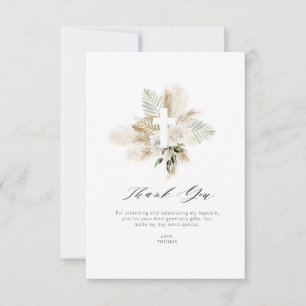 greenery pampas floral baptism thank you card