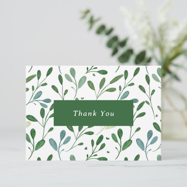 Greenery Pattern Modern Thank You Card (Standing Front)