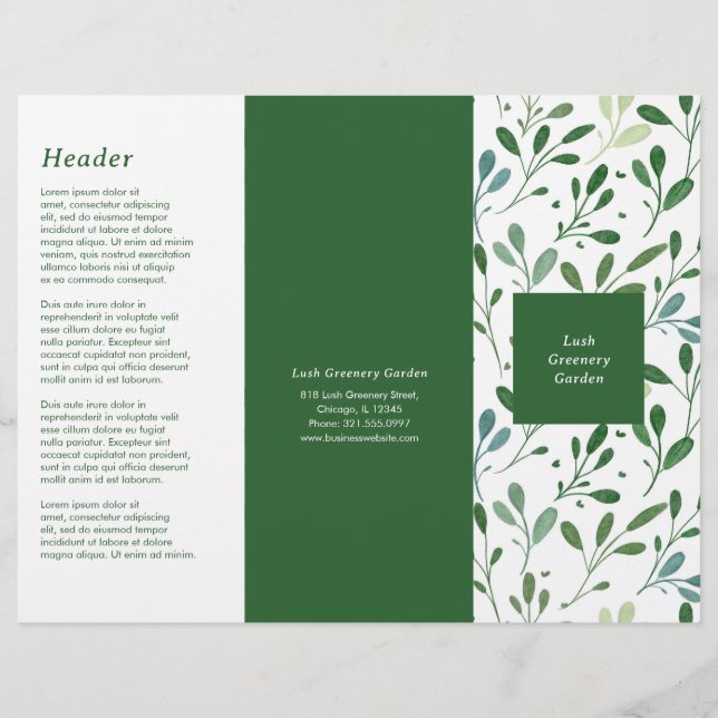 Greenery Pattern Modern Trifold Brochure (Front)