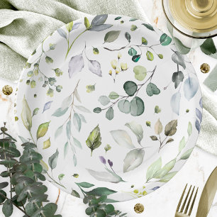 Greenery Pattern Watercolor Bridal Shower Paper Plate