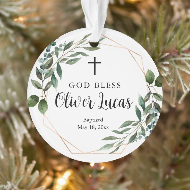 Greenery Personalised Baptism Acrylic Ornament (Tree)