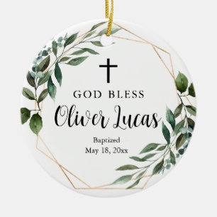 Greenery Personalised Baptism Ceramic Ornament