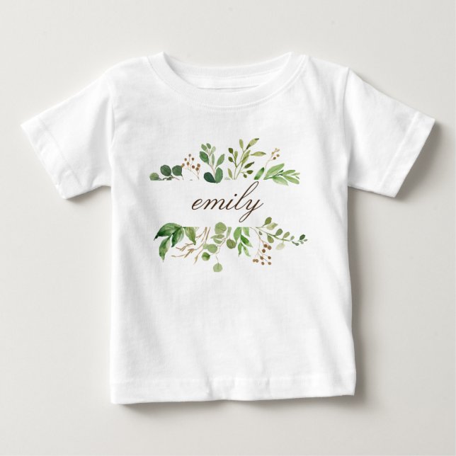 Greenery Personalised Name Baby T-Shirt (Front)