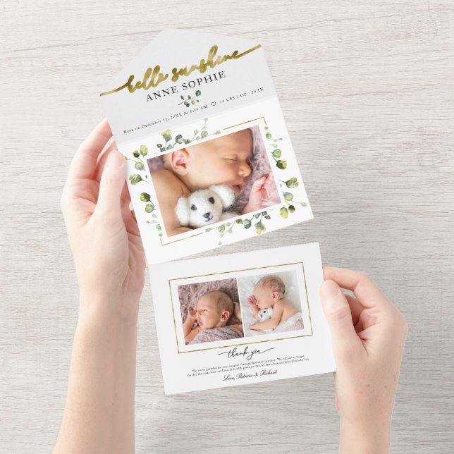 Greenery Photo Birth Announcement & Thank You Card (Tearaway)