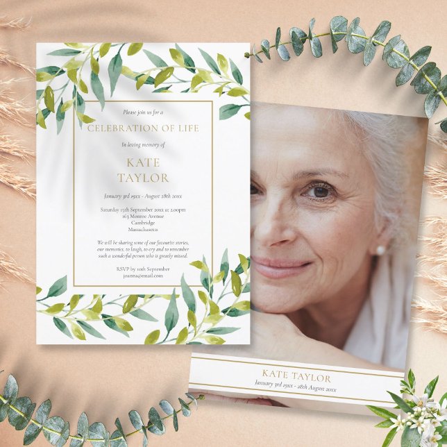 Greenery Photo Funeral Celebration of Life Invitation (Greenery Photo Funeral Celebration of Life Invitation)