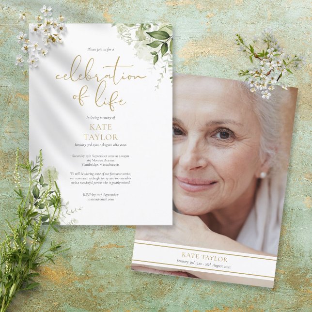 Greenery Photo Funeral Celebration of Life Invitation (Creator Uploaded)