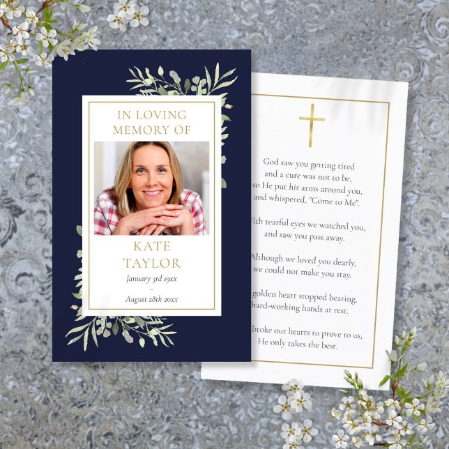 Greenery Photo Funeral Memorial Prayer Cards (Greenery Photo Funeral Memorial Prayer Cards)