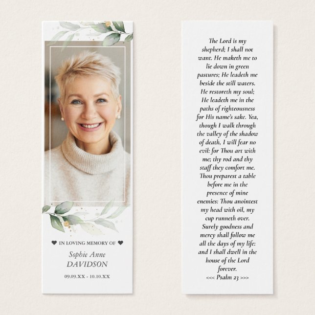 Greenery Photo Memorial Funeral Poem Bookmark (Front & Back)
