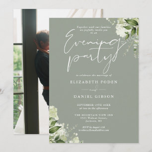 Greenery Photo Sage Green Wedding Evening Party Invitation
