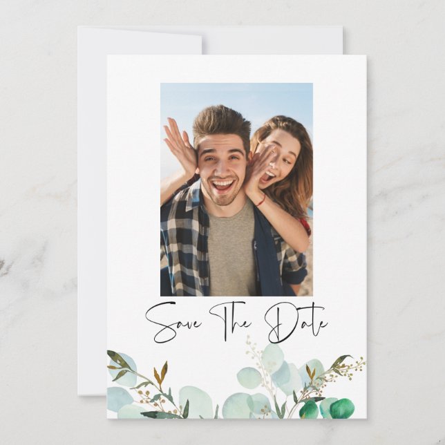 Greenery Photo Save The Date Invitation (Front)