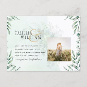 Greenery PHOTO Wedding Invitation QR CODE Postcard
