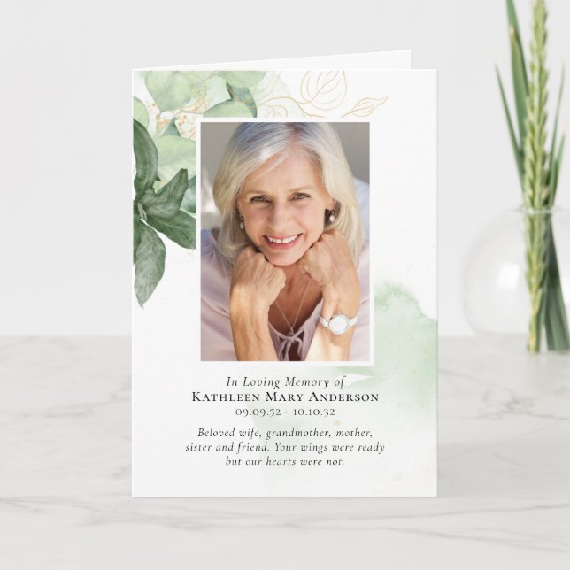 Greenery Photos Folded Funeral Program Programme (Front)