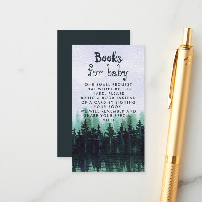 Greenery Pine Forest Baby Shower Book Request  Enclosure Card (Front/Back In Situ)