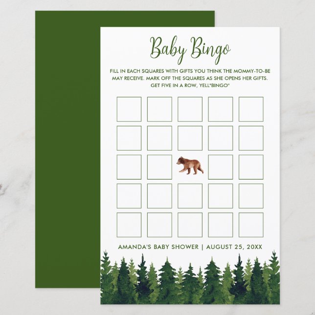 Greenery Pine Trees Baby Bingo Baby Shower (Front/Back)