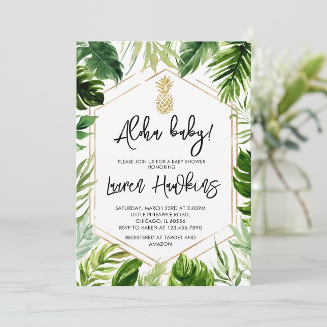 Greenery Pineapple Baby Shower Invitation (Standing Front)