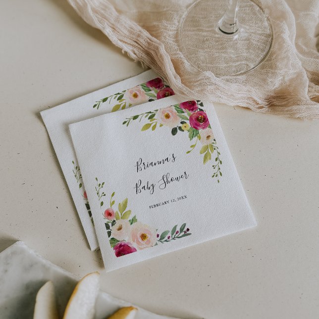 Greenery Pink Blush Floral Baby Shower Napkins (Creator Uploaded)