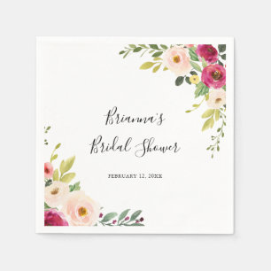 Greenery Pink Blush Floral Bridal Shower Napkins