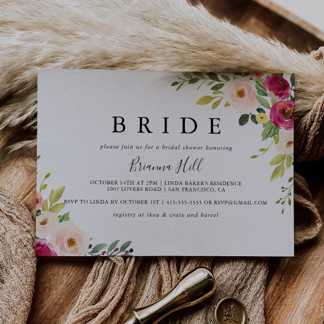 Greenery Pink Blush Floral Bride Bridal Shower Invitation (Creator Uploaded)