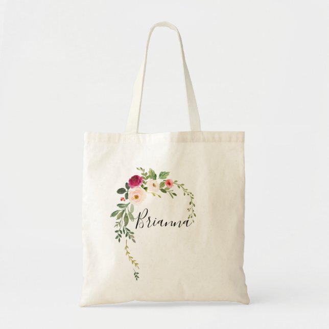 Greenery Pink Blush Floral Bridesmaid Tote Bag (Front)