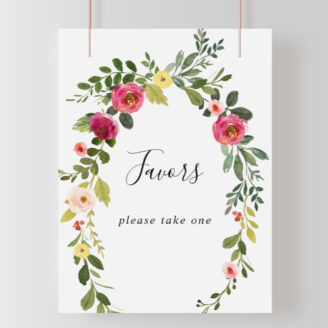 Greenery Pink Blush Floral Favors Sign (Creator Uploaded)