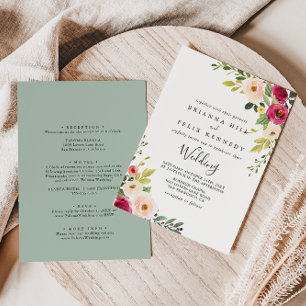 Greenery Pink Blush Floral Front & Back Wedding Invitation