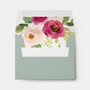 Greenery Pink Blush Floral Self-Addressed RSVP Envelope
