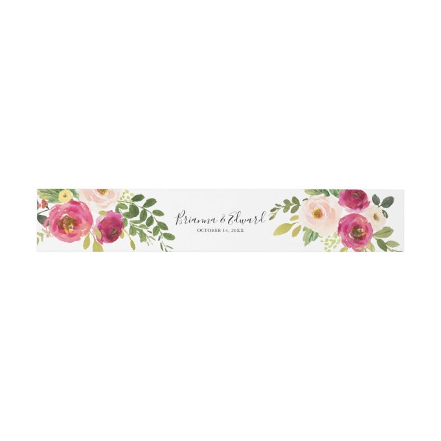 Greenery Pink Blush Floral Wedding Invitation Belly Band (Flat)