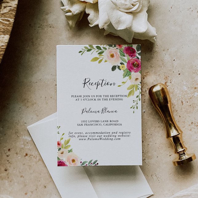 Greenery Pink Blush Floral Wedding Reception Enclosure Card (Creator Uploaded)