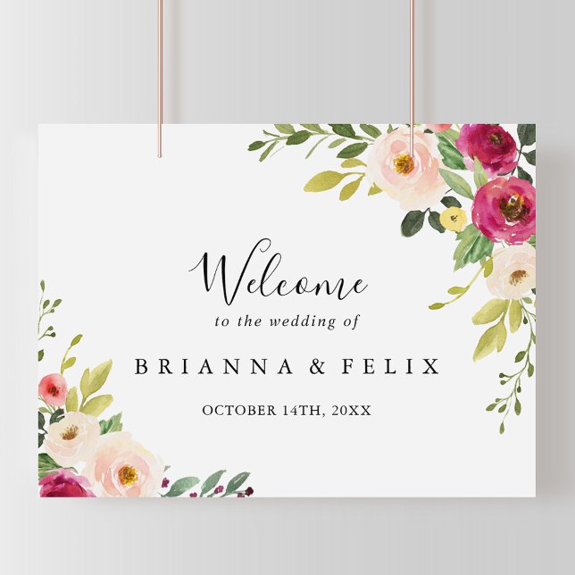 Greenery Pink Blush Floral Wedding Welcome Sign (Creator Uploaded)