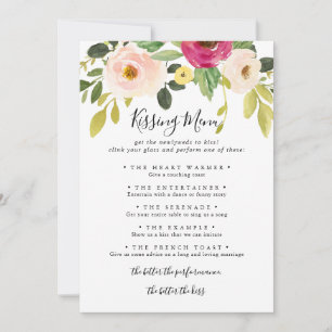 Greenery Pink Blush Wedding Kissing Menu Game Card
