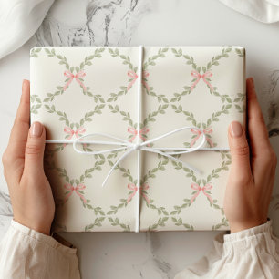 Greenery Pink Bow Trellis Wrapping Paper