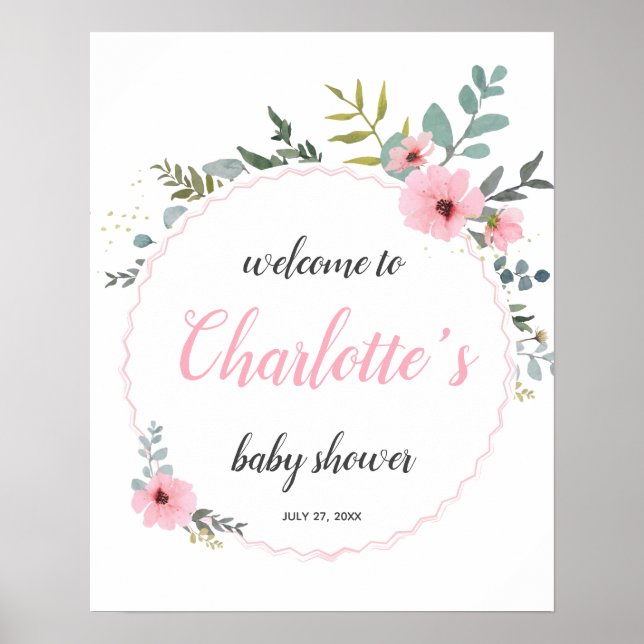 Greenery Pink Eucalyptus  Baby Shower Welcome Sign (Front)