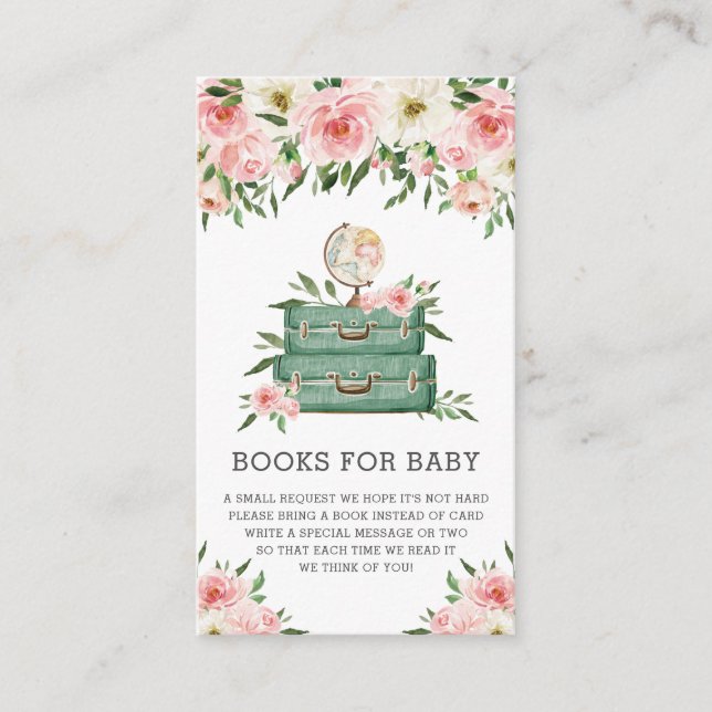 Greenery Pink Floral Adventure Books for Baby Enclosure Card (Front)
